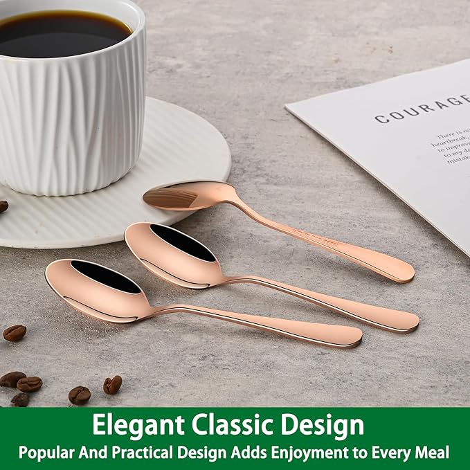 4.7 Inch Coffee Spoon,8 Pieces Rose Gold Stainless Steel Teaspoon Set,Mini Espresso Spoons,Copper Tea Spoon,Copper Seasoning Spoons