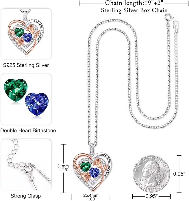 Iefil Valentines Day Gifts for Her - Sterling Silver Birthstone Necklace Anniversary Birthday Gifts for Her Wife Mom Daughter