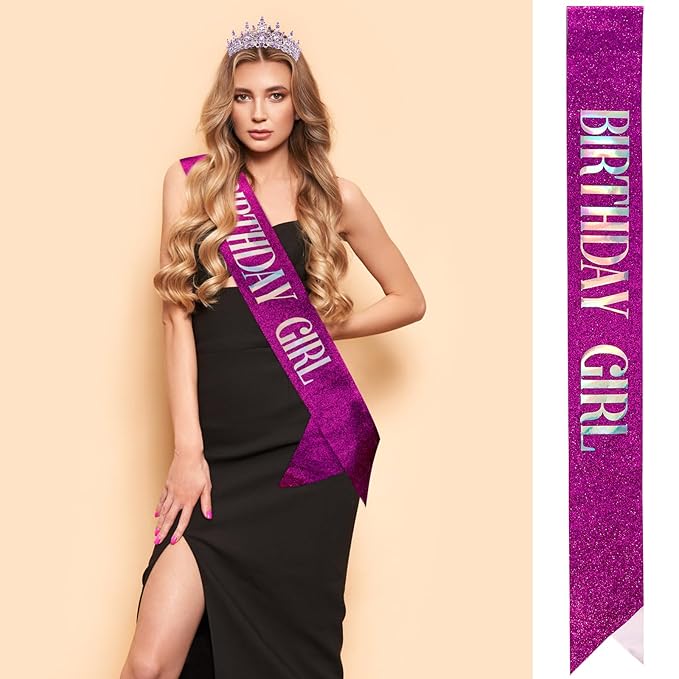 Velscrun Purple Crystal Birthday Tiara Crowns for Women Girls Elegant Princess Crown with Combs Birthday Girl Headband Sash Happy Birth Party Decorations Birth Hair Accessories