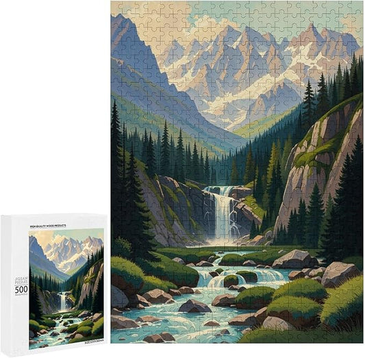 Jigsaw Puzzles for Adults 500 Piece - Mountain Landscape Wooden Puzzle，Educational Games，Challenge Puzzles Puzzle Games， Stress Relief Games，Funny Puzzles