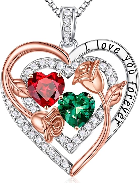 Iefil Valentines Day Gifts for Her - Sterling Silver Birthstone Necklace Anniversary Birthday Gifts for Her Wife Mom Daughter