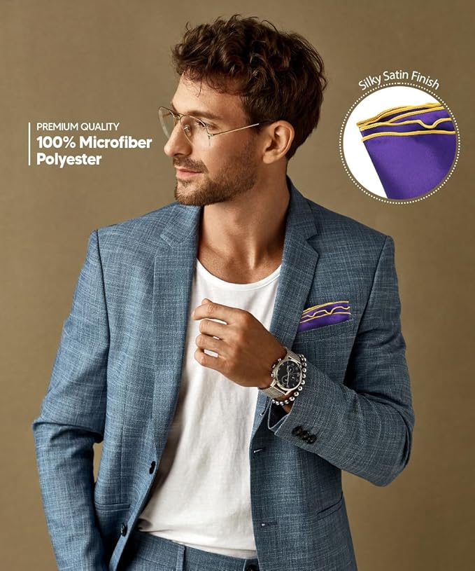 Premium Pre-Folded Four-Point Suit Pocket Square for Men with Sewn Pocket Fold