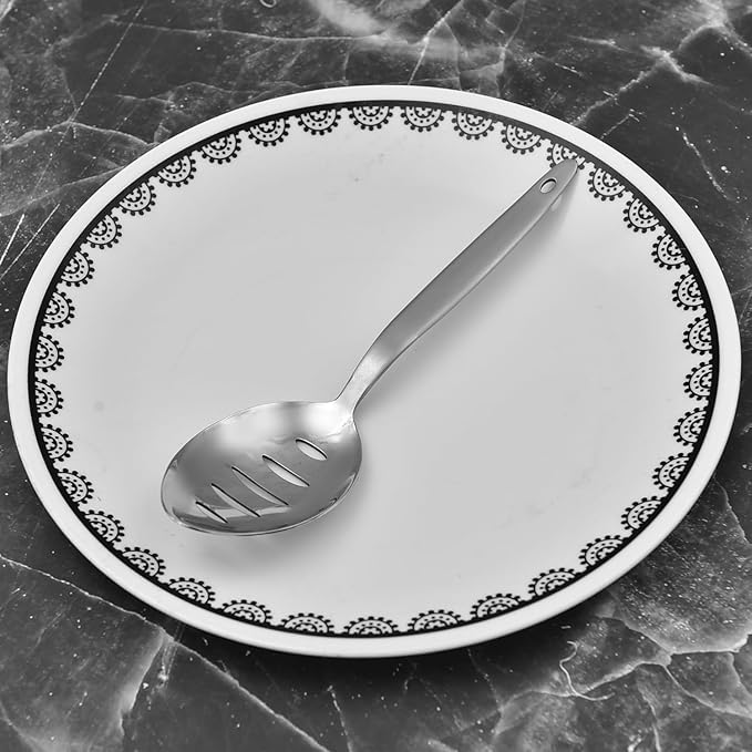 Chef Kunz Slotted Spoon | 18/10 Stainless Steel Serving Sauce Spoon | 9 Inches Plating Daily Chef Cooking Spoons (Slotted)