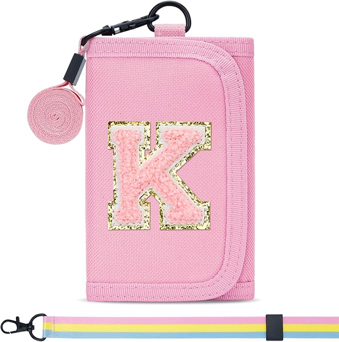 Gifts for Girls 3 4 5 6 7 8 9 10 11 12 Years Old Kids Wallet Cute Initial Coin Purse Toddler Wallet with Magic Sticker (Pink, K)