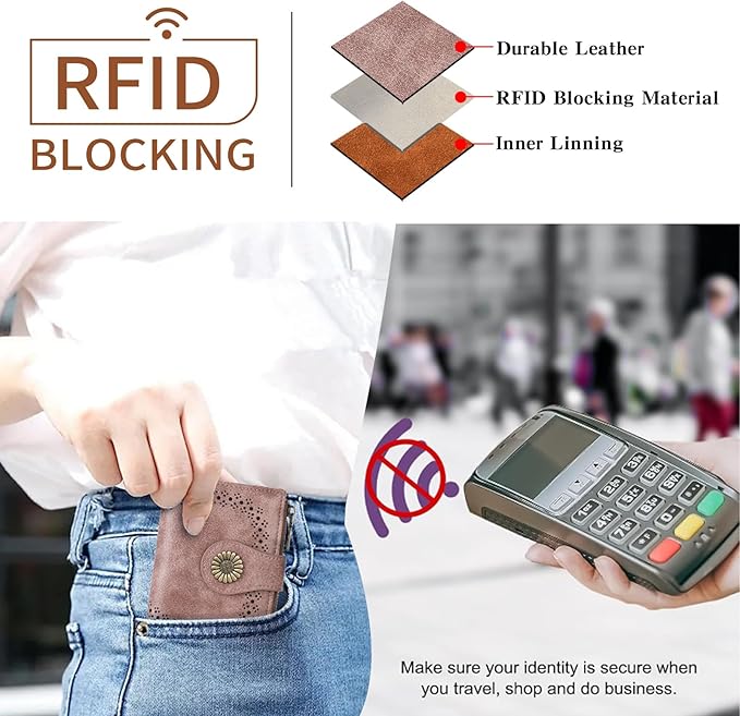 SENDEFN Small Wallets for Women Bifold RFID Blocking Leather Card Holder Compact Wallet with Zipper Coin Pocket