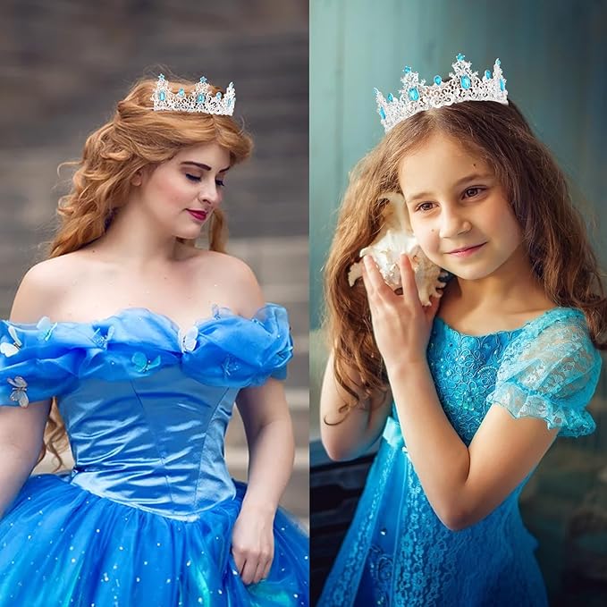 Didder Light Blue Princess Crown Birthday Tiara Prom Queen Tiaras and Crowns for Women and Girls Halloween Costume Hair Accessories Bridal Wedding Headpiece