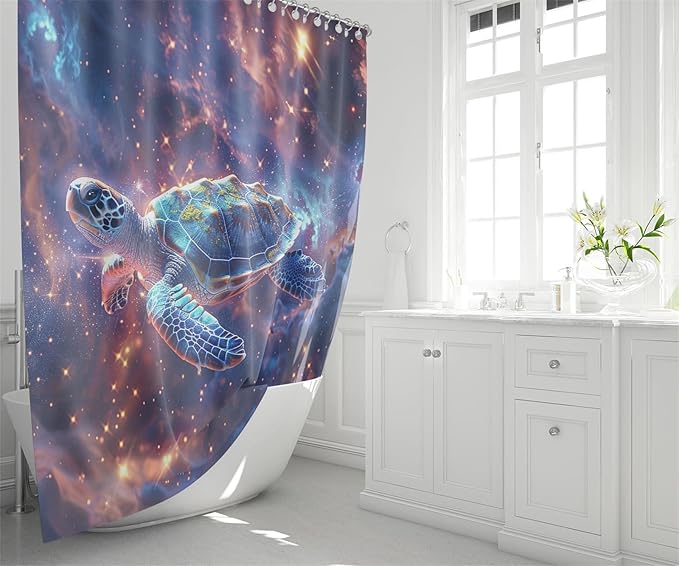 Sea Turtle Shower Curtain - 4 Pcs Kids Shower Curtain Set Turtle Bathroom Accessories with Rug,Toilet Cover and Bath Mat with 12 Hooks