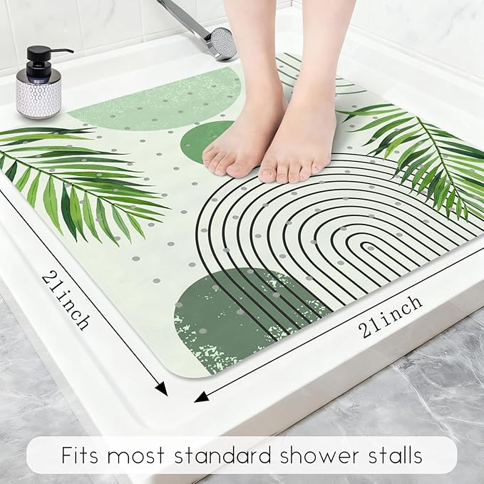 Bathtub Mat Non Slip, Bohemia Square Bath tub Mat Shower Floor Mat with Suction Cups for Adults Kids Elderly 21 X 21 Inch