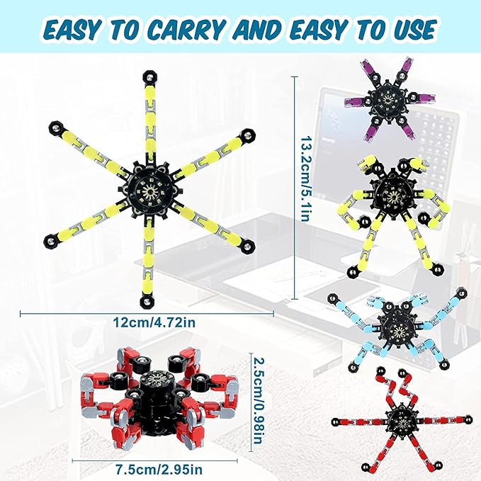 5pcs Random Fidget Spinners,DIY Deformable Robot Fingertip Toys,Decompression Spinner,Deformable Creative Mechanical Gyro Toys,Stress Relief Mechanical Chain Toy for Kids Adults，Party Supplies