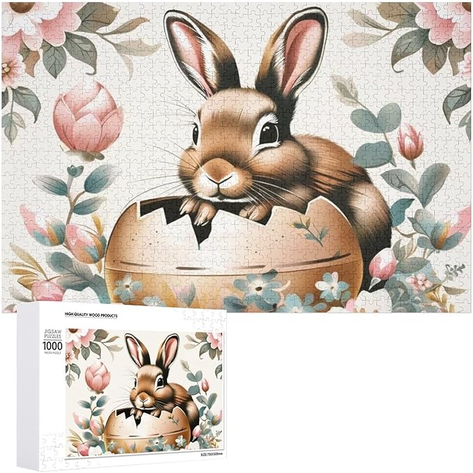 Wooden Puzzle - Easter Bunny Eggs Cute Rabbit Jigsaw Puzzles，Wooden Puzzles for Adults 1000 Pieces Challenge Puzzles，Educational Games，Family Puzzles，Unique Gifts for Wall Art