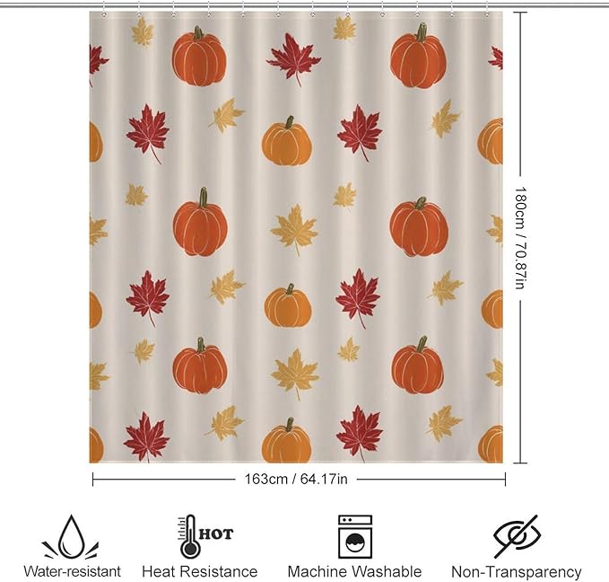 Fall Thanksgiving Pumpkin Shower Curtain Waterproof Washable Fabric Bathroom Shower Curtains for Bathroom Decorations Home Indoor Decor 64x72Inch