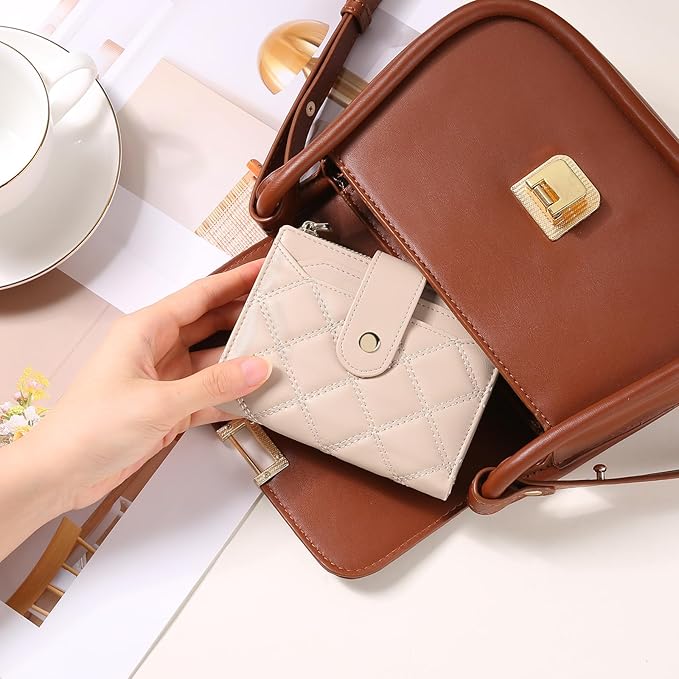 SENDEFN Small Wallet for Woman Leather RFID Blocking Bifold Zipper Pocket Credit Card Holder