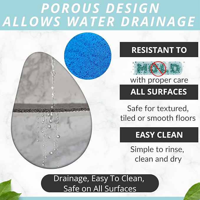 Enkosi Loofah Non-Slip Shower Mat - Shower Floors, Bathtub, Bathrooms, Wet Areas - Cushioned Bath Mat with Drain Holes - Quick Dry PVC, Secure Safety Pad Without Suction Cups (32x24 Blue)