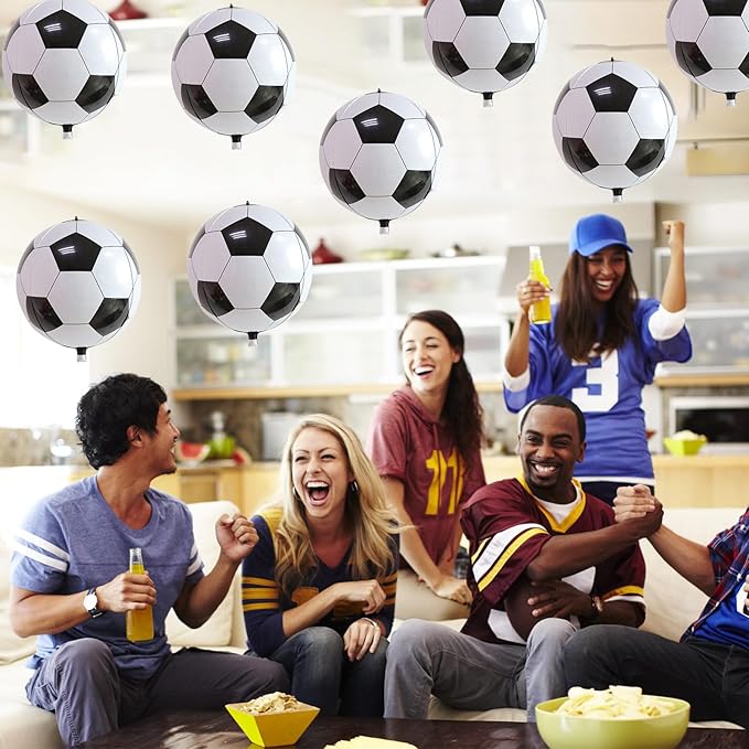 22 Inch 4D Soccer Foil Balloons, 6Pcs Soccer Party Decorations Football Shape Mylar Foil Balloons Sport Decor for Boys Kids Soccer Ball Fans Theme Birthday Party Decorations Supplies