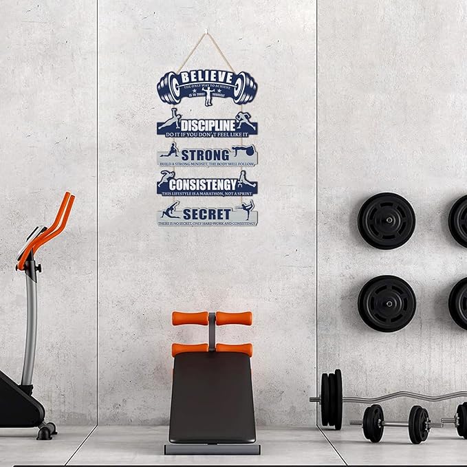 CHDITB Gym Wall Decor, Home Gym Rules Decor,Workout Motivational Quote Wooden Plaque,Exercise Fitness Room Door Sign for Man Cave Gym Sign Hanging Outdoor Wooden Plaque