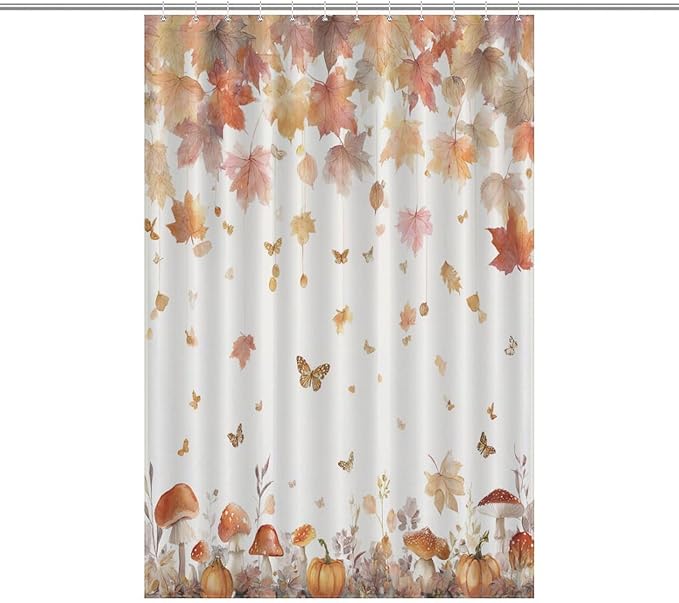 Fall Pumpkin Shower Curtain Autumn Maple Leaves Thanksgiving Harvest Waterproof Washable Fabric Bathroom Shower Curtains for Bathroom Decorations Home Indoor Decor 47x72Inch