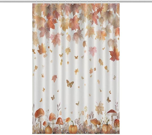 Fall Pumpkin Shower Curtain Autumn Maple Leaves Thanksgiving Harvest Waterproof Washable Fabric Bathroom Shower Curtains for Bathroom Decorations Home Indoor Decor 47x72Inch