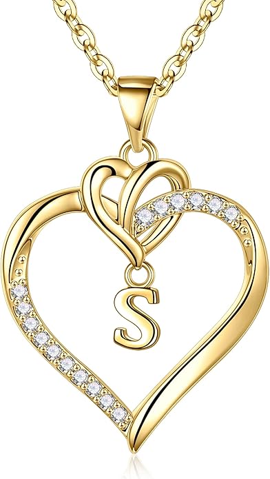 STORUP Valentines Gifts for Women Teen Girls - Heart Initial Necklaces for Women Girls, 14K-Gold-Plated CZ Initial A-Z Heart Necklaces for Teen Girl Jewelry Valentines Gifts for Her Mom Wife Sister