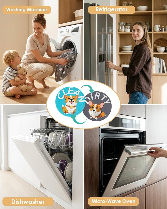 HAYVAN Clean Dirty Magnet for Dishwasher, 2 Pack Double-Sided Dishwasher Sign for Stainless Steel - Funny Corgi Cartoon Magnetic Home Kitchen Gadgets - Cute Dog