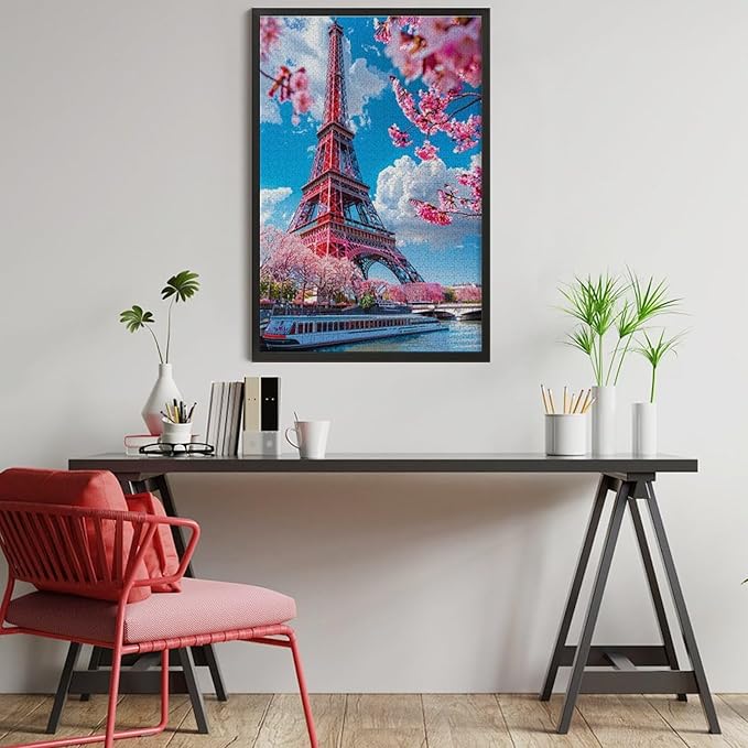 Wooden Puzzle - Eiffel Tower by The River Jigsaw Puzzles，Wooden Puzzles for Adults 1000 Pieces Unique Gifts for Wall Art，Challenge Puzzles，Educational Games，Family Puzzles