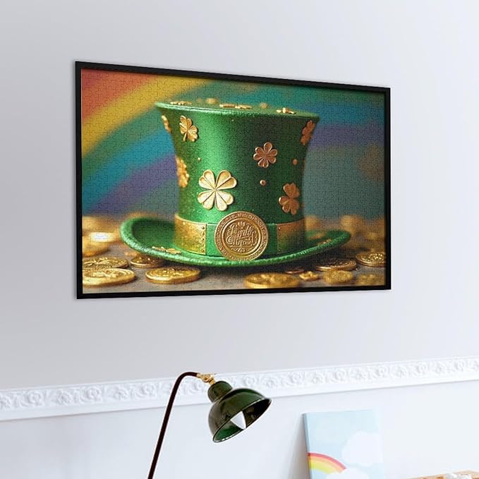Wooden Puzzle - St Patrick's Day Hat Wooden Puzzles for Adults 1000 Pieces Challenge Puzzles，Educational Games，Family Puzzles，Unique Gifts for Wall Art ，Funny Puzzles