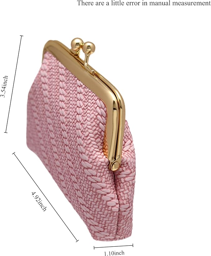 Coin Purse Vintage Bag Lock Wallet Buckle Kiss Lock change purse change holder wallet coin Leather coin wallet(A pink)