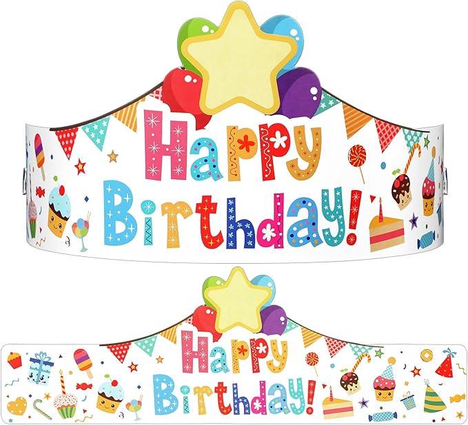 Outus 42 Pack Happy Birthday Crowns for Kids Classroom with Elastic Band for Teachers Students Kindergarten Party