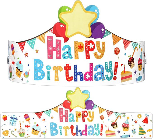 Outus 42 Pack Happy Birthday Crowns for Kids Classroom with Elastic Band for Teachers Students Kindergarten Party