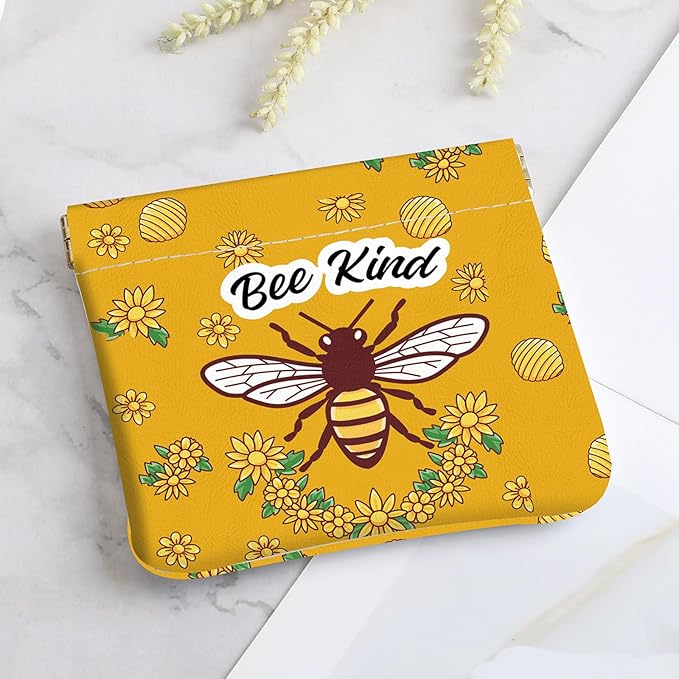2Pcs PU Leather Small Squeeze Coin Purse Pouch Mini coin Bag Unique And Cute Wallet Cosmetic Bags Change Bag For Women Girls Men （Bees and Flowers