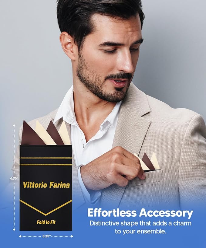 Premium Pre-Folded Four-Point Suit Pocket Square for Men with Sewn Pocket Fold