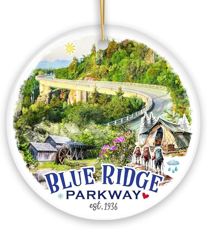 Artistic Blue Ridge Parkway Ceramic Ornament, US Travel Souvenir