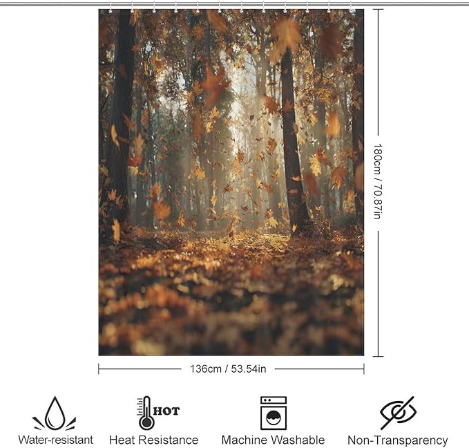 Fall Tree Shower Curtain Autumn Maple Tree Yellow Orange Leaves Brown Branch Waterproof Washable Fabric Bathroom Shower Curtains for Bathroom Decorations Home Indoor Decor 53x72Inch
