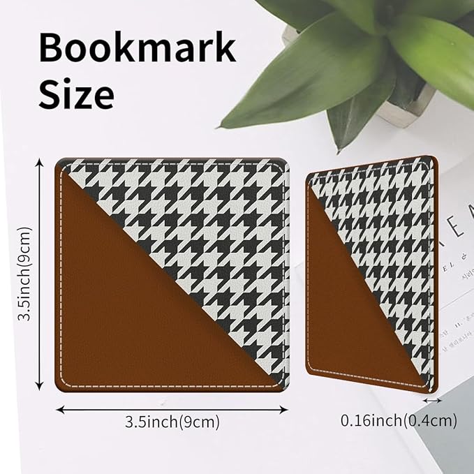 Cute Leather Bookmarks, Fun Triangle Making Corner Bookmark, Book Accessories for Reading Book Lovers, Unbreakable Page Markers for Women Men Classic Houndstooth