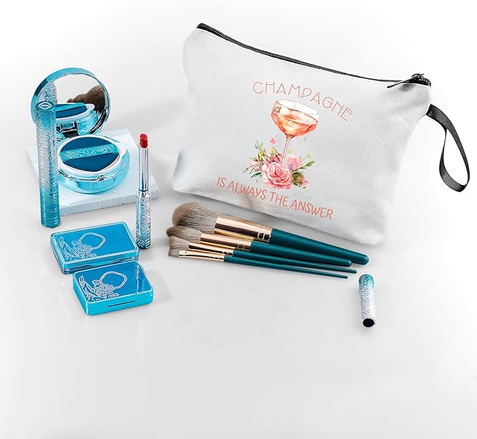 Champagne Gift Funny Unique Birthday Drink Accessories for Women Female Coworker Friend Her Bachelorette Bartender Mixologist Alcohol Lover Small Makeup Cosmetic Bag Valentine's day