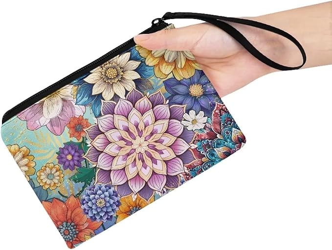Dolyues Boho Mandala Fashion Coin Purse Wallets for Women Change Pouch Clutch Bag Zipper Wallet Smooth Purses Pencil Bags for Kids Gift
