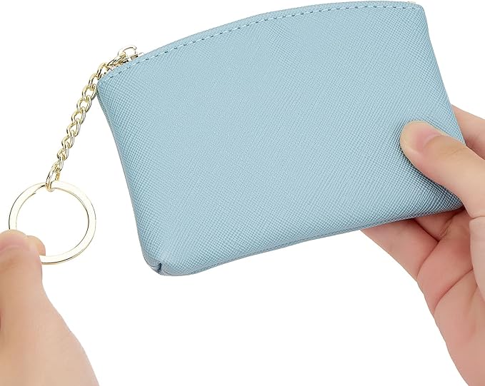 WOZEAH Artificial Leather Coin Purse Change Purse With Key Chain Ring Zipper For Men Women (Blue)