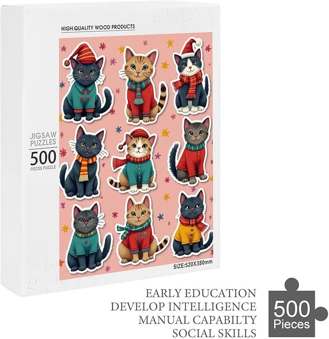 Wooden Puzzle 500 Pieces Adult - Christmas Dog Cat Puzzle Christmas Puzzles, Holiday Puzzles, Family Toys, Party Games, Jigsaw Puzzle Challenge and Funny