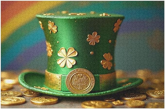 Wooden Puzzle - St Patrick's Day Hat Wooden Puzzles for Adults 1000 Pieces Challenge Puzzles，Educational Games，Family Puzzles，Unique Gifts for Wall Art ，Funny Puzzles