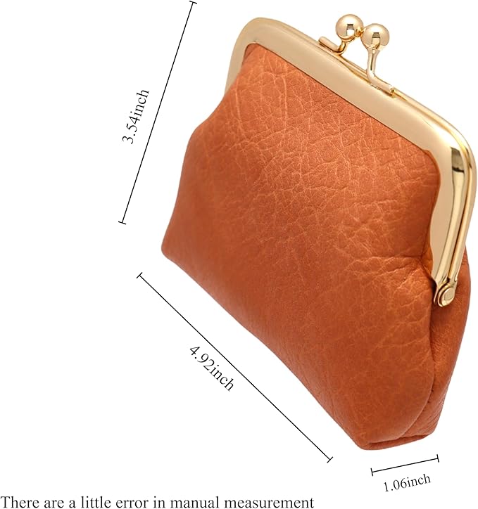 Coin Purse Vintage Bag Lock Wallet Buckle Kiss Lock change purse change holder wallet coin Leather coin wallet(B Orange)