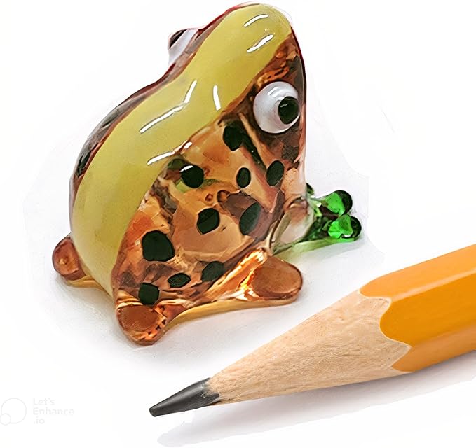 WitnyStore Tiny ¾ Inch Orange Yellow Black Dotted Short Face Frog Figurine - Miniature Hand Blown Glass Poison Frogs Amphibian Animals Colorful Small Crystal Decorative Collectible Figures Décor Gifts