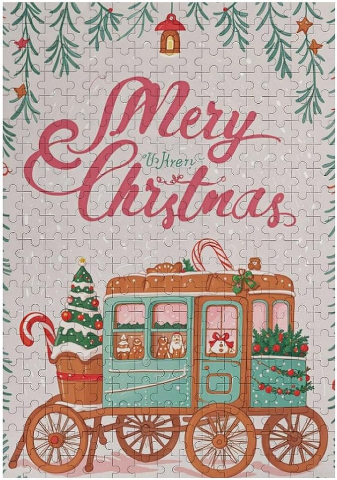 Wooden Puzzle - Christmas Gingerbread Express Train Jigsaw Puzzles，Wooden Puzzles for Adults 300 Pieces Unique Gifts for Wall Art，Challenge Puzzles，Educational Games，Family Puzzles