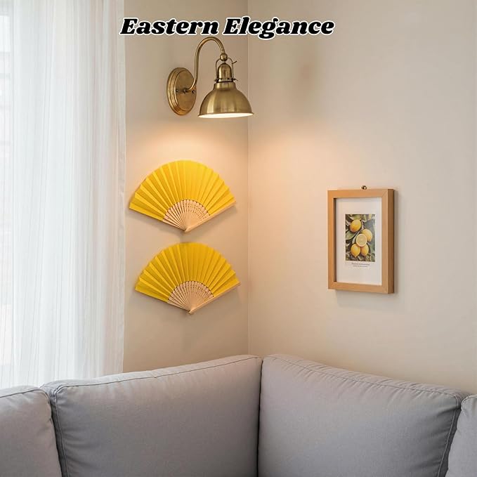 JOHOUSE 12 Pcs Paper Folding Hand Fans, 8.3 Inch Lemon Yellow Paper Fans Handheld Portable Decorative Accessories for Wedding, Lemon Party Decorations, Bridal Shower DIY Crafts