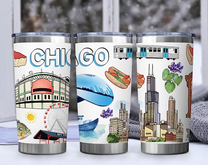 City Tumbler for City Lover,20oz Double Wall Vacuum Insulated Stainless Steel Coffee Cups (Chicago)