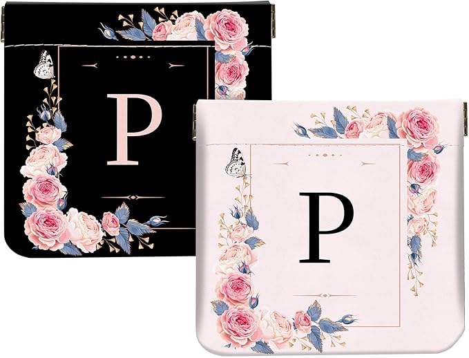 2Pcs Initial Letter PU Leather Small Squeeze Coin Purse Pouch Mini coin Bag Unique And Cute Wallet Cosmetic Bags For Women Girls Men Change Bag Letter P