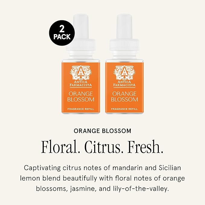 Pura & Antica Farmacista Home Scent Refill - Smart Home Air Diffuser Fragrance - Up to 120-Hours of Luxury Fragrance per Refill - Household Essential - Safe Diffuser - 2 Pack, Orange Blossom