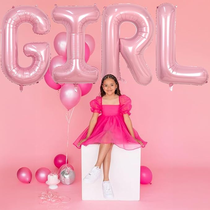 40 Inch Pastel Pink GIRL Balloons, Large Pearl Pink Girls Balloon Letters, Light Pink GIRL Mylar Banner Sign Alphabet Balloon for Girls Birthday Baby Shower Gender Reveal Party Decoration Supplies
