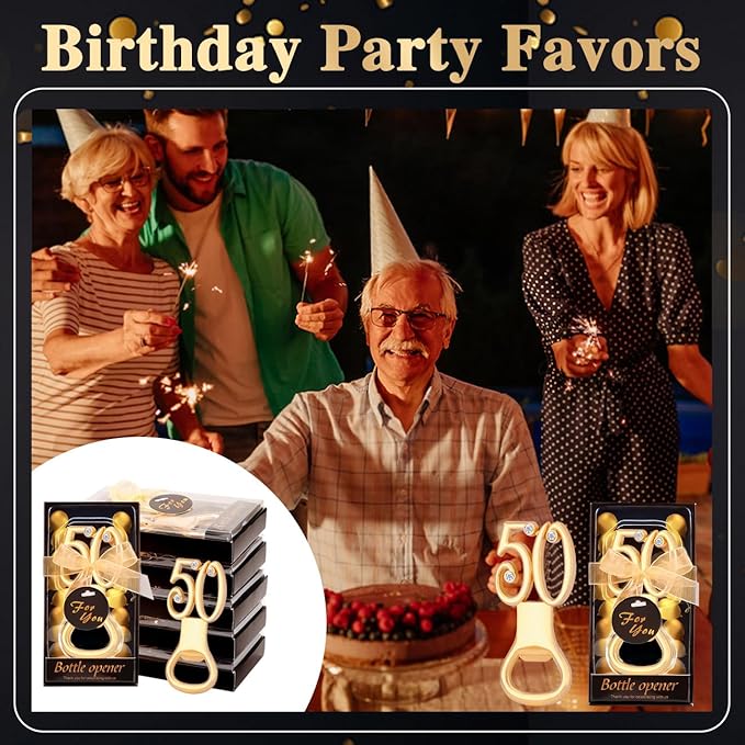 TEADZ 24PCS Gold Zinc Alloy Bottle Opener for 50th Birthday Party Favors & Decorations