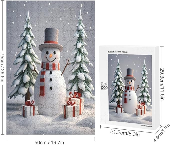 Wooden Puzzles for Adults 1000 Pieces, Christmas Winter Snowman, Each Piece is Unique and Perfectly Put Together, are Special Home Decorations, Fun Puzzles, Party Games, Family Toys