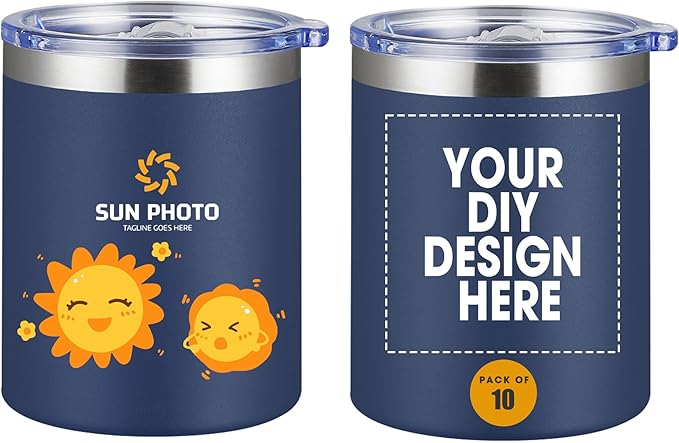 Personalized Custom Tumbler Print in USA 12oz 10Pcs Stainless Steel Travel Coffee Cup with Lid & Straw Double Wall Insulated Mug With Colorful Text Logo Photo