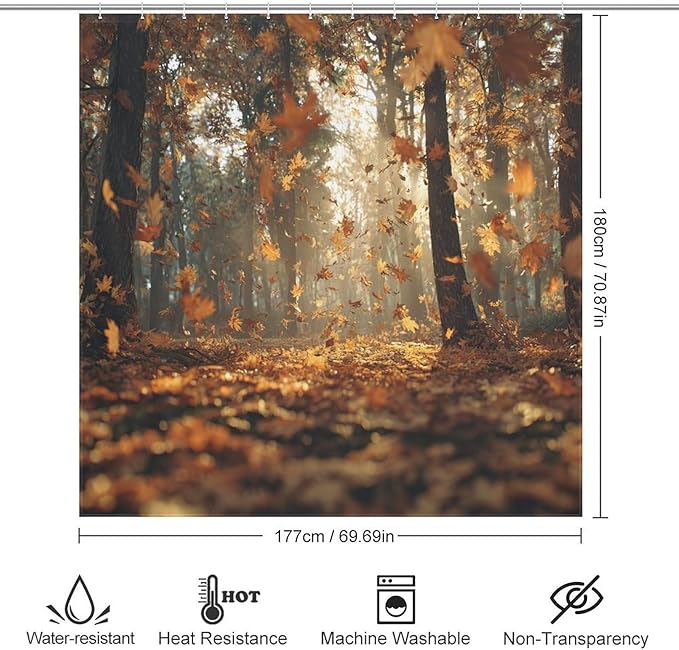 Fall Tree Shower Curtain Autumn Maple Tree Yellow Orange Leaves Brown Branch Waterproof Washable Fabric Bathroom Shower Curtains for Bathroom Decorations Home Indoor Decor 72x72Inch